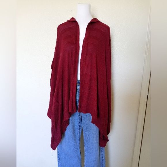Open front burgundy knit cardigan - Picture 6 of 6